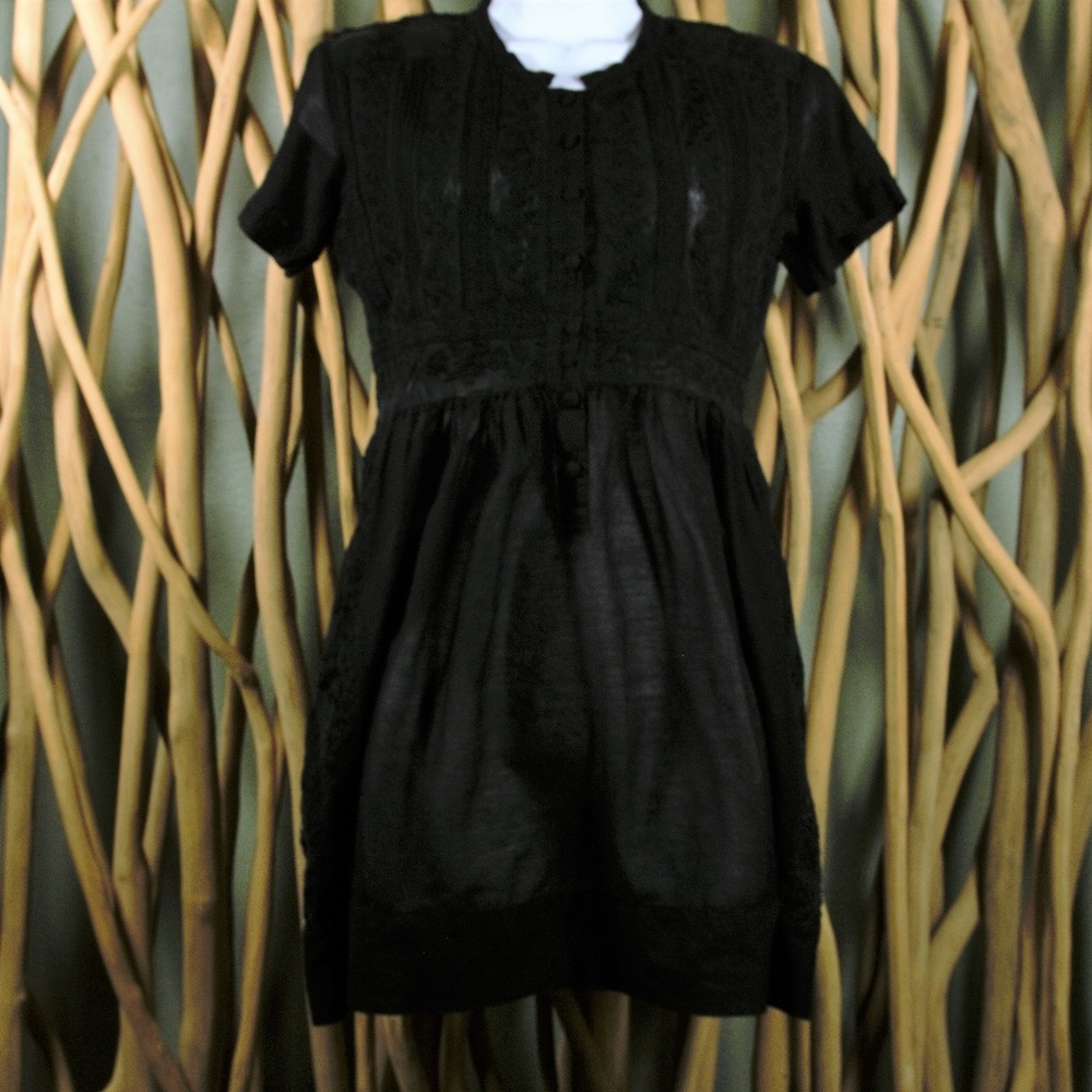 Pete and Greta Black Embroidered Baby Doll Dress